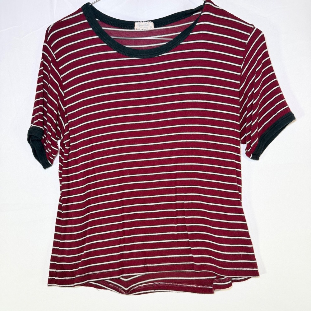 John Galt‎ Brandy Melville Burgundy Striped Ringer Tee Short Sleeve Crew Neck S